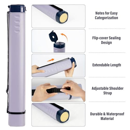 DEWEL Adjustable Poster Tube 24.5"-42", Waterproof Plastic Document Storage Tube Telescoping Carrying Case, Light Resistant Drawing Tube Painting Picture Tube Holder (Purple-Large Size) - color: Purple (Polygon), size: Large