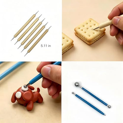 DaChihSheng 27 Pcs Clay Tools Kit Pottery Tools Polymer Clay Sculpting Tools Kit for Carving Air Dry Clay Tools Set for Adults Clay Sculpting Tools Ceramic Tools Graving Tools use for DIY Handicraft - color: Beige + Brownish Red