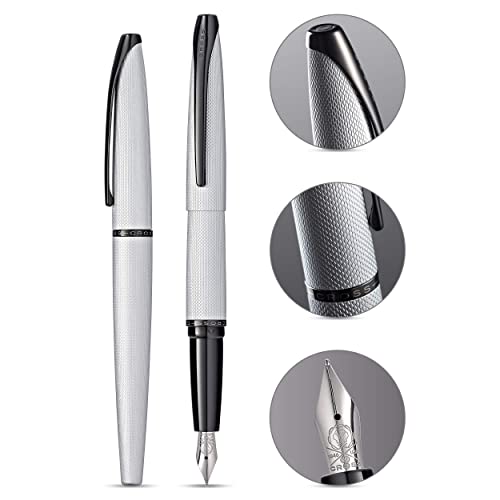 Cross ATX Refillable Fountain Presented in a Luxury Gift Box - Medium Point, Black Ink, Sandblasted Chrome - color: Sandblasted Chrome, style: Medium Nib