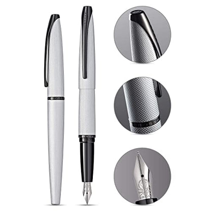 Cross ATX Refillable Fountain Presented in a Luxury Gift Box - Medium Point, Black Ink, Sandblasted Chrome - color: Sandblasted Chrome, style: Medium Nib
