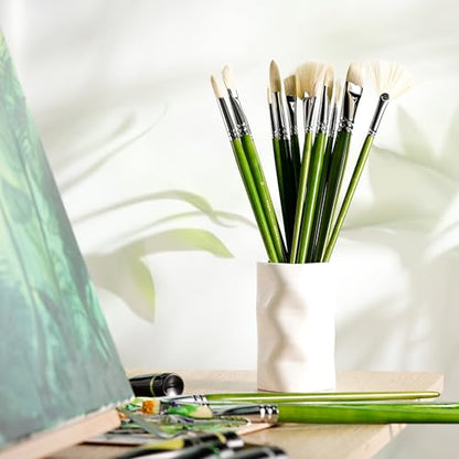 ARTIFY 15-Piece Professional Oil Paint Brush Set - Natural Hog Bristle, No-Shedding, Handcrafted by Masters for Oil/Acrylic/Gouache/Watercolor Painting (Includes Carrying Case) - color: Wood Green