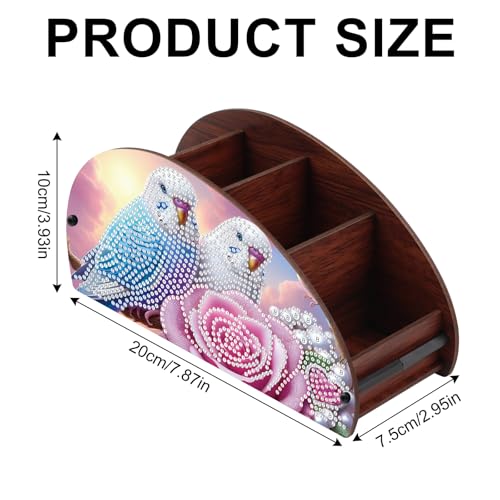 DIY Diamond Painting Tabletop Holder Lovebirds and Rose Design Handmade 5D Diamond Art Storage Box for TV AC Remotes Makeup Brushes Office Desktop Craft Valentine's Day Gift - color: Dove & Rose