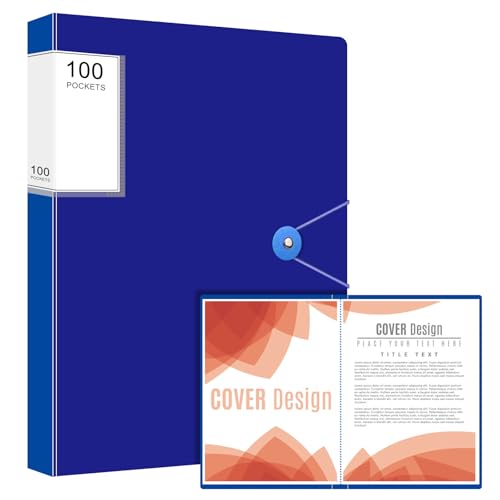 Art Binder, Presentation Book with Clear Sleeves for Office Document Sorting and Storage, 100-Pocket, Displays 200 Pages, 8.5x11, Blue - color: Blue