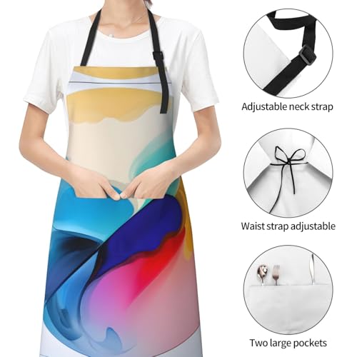 Round watercolor painting Heavy Duty Waterproof Apron with Pockets for AdultsResistant Grilling, Gardening, Painting - color: Round Watercolor Painting