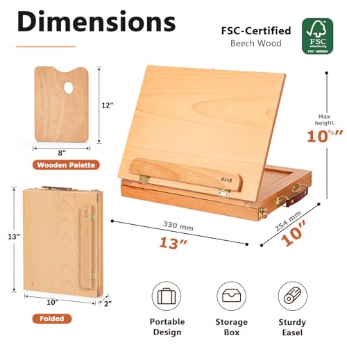 DJAR Tabletop Sketchbox Art Easel with Storage & Palette, Solid Beechwood | Hold Canvas up to 11" x 14", Compact Adjustable & Portable Stand for Painting, Sketching, Drawing and Art Supplies Storage - style: Tabletop Easel