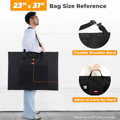 Nicpro Light Weight Art Portfolio Bag, 23 x 31 Inches Art Portfolio Case with Shoulder & Handle Carry, for Artwork, Poster, Sketch Drawing, Canvas, Photography, Solar Panel Storage - size: 23 x 31 inches