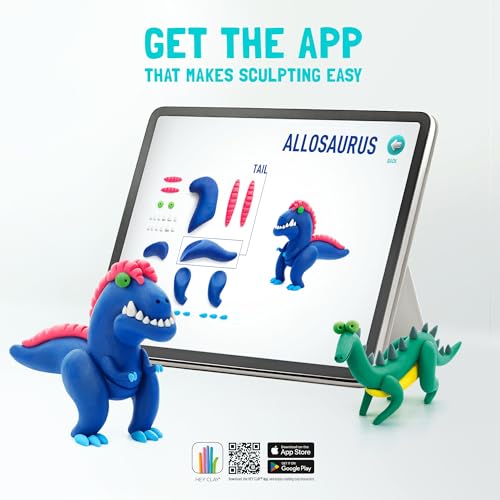 HEY CLAY Set - Colourful Modeling Air Dry Clay Kit for Kids 15 cans and Sculpting Tools with Fun Interactive Instructions App - Children 3+ (Mega Dinos) - style: Mega Dinos