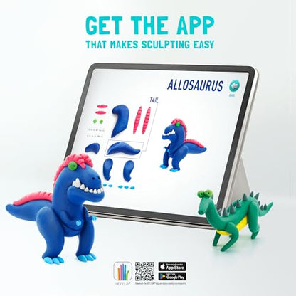 HEY CLAY Set - Colourful Modeling Air Dry Clay Kit for Kids 15 cans and Sculpting Tools with Fun Interactive Instructions App - Children 3+ (Mega Dinos) - style: Mega Dinos