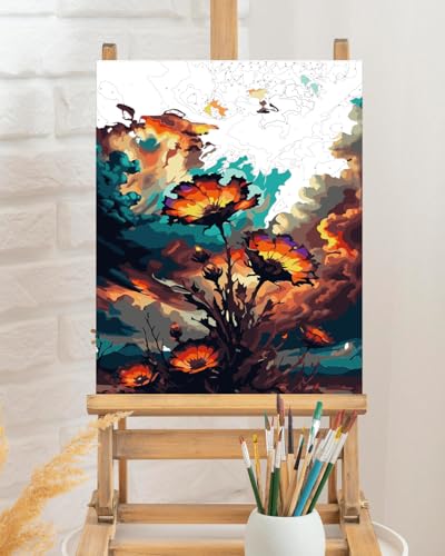 TOCARE Flowers Paint by Numbers Kit for Adults, Booming Flower Adult Paint by Number Canvas,Adults' Paint-by-Number Kits Froal Lovers 16x20inch (Without Framed) - color: TC-OPC-26