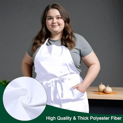 2 Pack Plus Size Chef Apron, Large Adjustable Aprons with Pockets for Men Women Waiter Waitress, Black White (XXXL) - color: White
