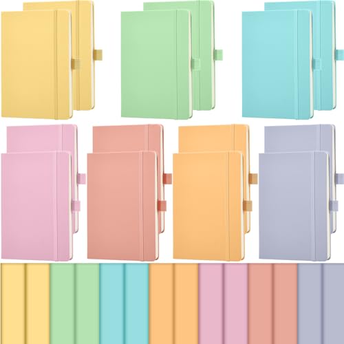 Laumoi 14 Pack Hardcover Journal Notebooks Bulk A5/A4/B5 Journaling Notebook Wide Ruled PU Leather Ruled Lined Journals with Pen Holder for School Business Work Writing (Candy Color,A5) - color: Candy Color, size: A5