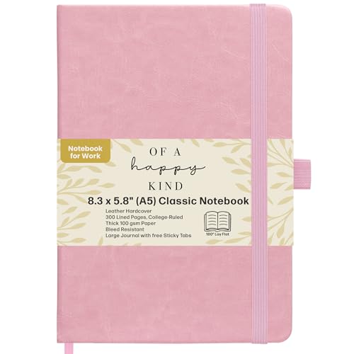Lined Leather Bound Journal Notebook, A5 Hardcover - Pink 5.8x8.3" - Thick 300 Pages College Ruled Paper Journals for Men and Women - Personal and Professional Note Book for Writing & Journaling - color: Pink, size: A5 300 Pages