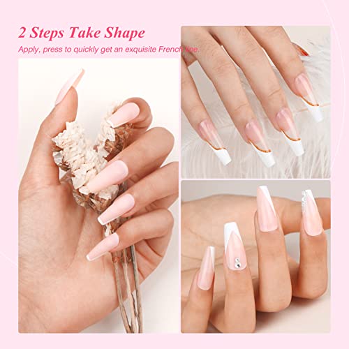Saviland French Manicure Kit: French Tip Nail Stamp with White Gel Nail Polish Set, Jelly Silicone Nail Stamper Nail Stamper Kit for French Nails Home DIY Nail Salon - color: 1B-2White