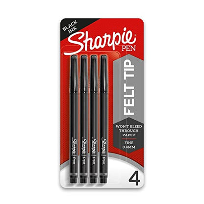 SHARPIE Felt Tip Pens, Fine Point (0.4Mm) Felt Tip Markers, Journaling Pens, Art Markers, Drawing Markers, Black, 4 Count - size: 4 Count (Pack of 1)