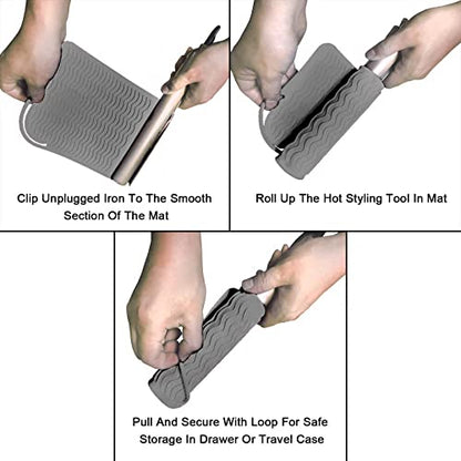 9" X 6.5" Silicone Heat Resistant Travel Mat, Anti-Heat Pad Cover for Hair Straighteners, Curling Irons, Flat Irons and Other Hair Styling Tools - Gray - color: Gray