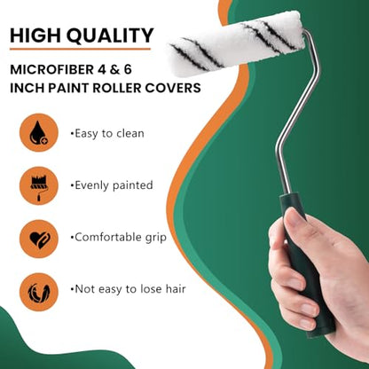 20 Pack 4 Inch and 6 Inch Microfiber Paint Roller Covers with 2pcs Anti Rust Metal Roller Frames, Professional Grade Painting Tools for Walls, Ceilings, Furniture - size: 4 Inch & 6 Inch, 22 Pack