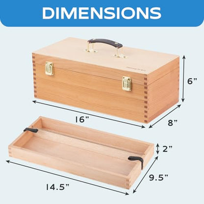 Falling in Art Large Art Supply Storage Box, Solid Beechwood Tool Box, Artist Storage Organizer with Drawer for Paintbrushes, Paints, and Pastels