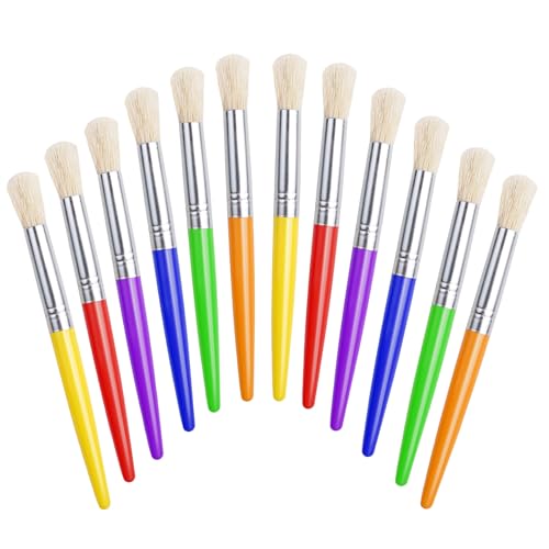 Joyooss Paint Brushes for Kids, 12 Pcs Round Large Toddler Paint Brushes Set, Easy to Clean & Grip Washable No Shed Hog Bristle Paintbrushes Kids Paint Brushes for Watercolor, Acrylic, Gouache, Ink - size: 12 Pcs Round