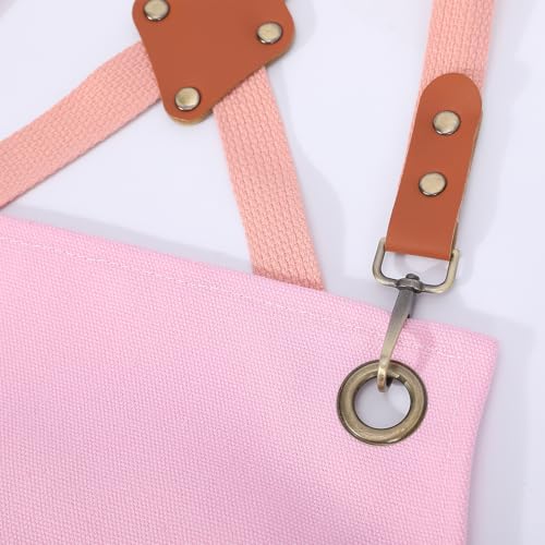 AFUN Aprons for Men Women with Large Pockets, 16-Ounce Cotton Canvas Cross Back Apron - color: Light Pink