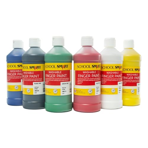 School Smart Washable Finger Paints, 16 Ounces Each, Assorted Primary Colors, Set of 6