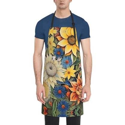 Prancing Brown Horse Heavy Duty Waterproof Apron with Pockets for AdultsResistant Grilling, Gardening, Painting - color: Oil on Canvas Sunflower