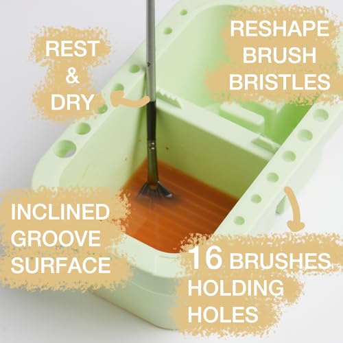 SEVENY Paint Brush Washer Basin with Lid, Green | Artist Brush Cleaning Container, Includes Sponges, For Oil Painting, Acrylic, Watercolor, Studio Organizer - color: Green