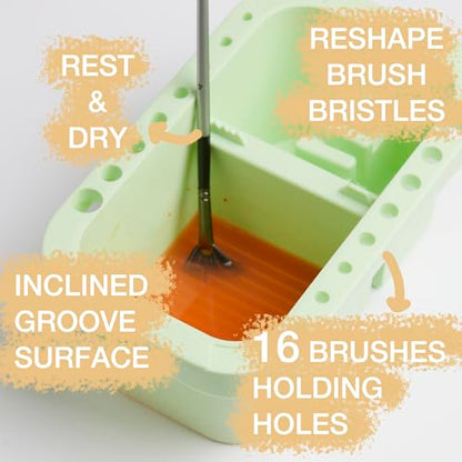 SEVENY Paint Brush Washer Basin with Lid, Green | Artist Brush Cleaning Container, Includes Sponges, For Oil Painting, Acrylic, Watercolor, Studio Organizer - color: Green