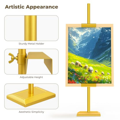 Adjustable Tabletop Easel Stand for Frames up to 29" H - Heavy-Duty Picture Frame Stand for Display, Canvas & Art, Premium Metal Gold