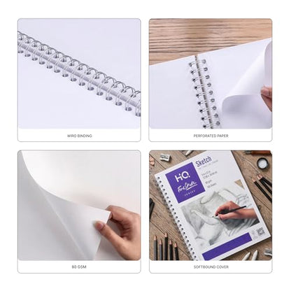 HQ Finestroke Sketchbook, Side Wiro Drawing Pad, 9 x 12 Inches, 100 Sheets, 80 GSM Paper, JK Tuffcote Cover