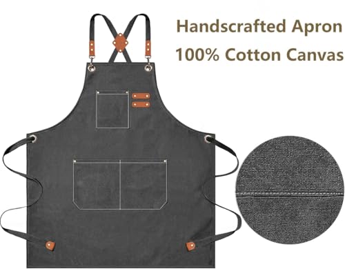 AFUN Aprons for Men Women with Large Pockets, 16-Ounce Cotton Canvas Cross Back Apron - color: Grey