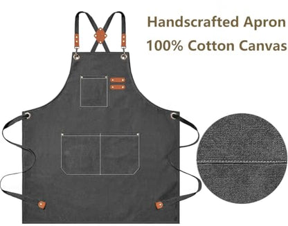 AFUN Aprons for Men Women with Large Pockets, 16-Ounce Cotton Canvas Cross Back Apron - color: Grey