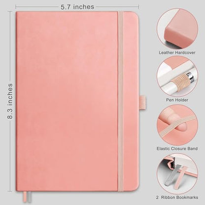 RETTACY Dotted Journal Notebook, 192 Pages, A5 Medium Size (5.7'' x 8.3''), Leather Hardcover, 100 GSM Thick Paper, for Journaling, Planning, Tracking (Pink) - color: Pink, style: Dotted