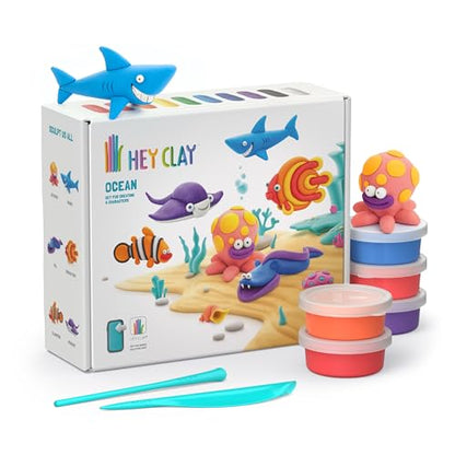 Hey Clay 15 Cans Set - Colourful Modelling Kids Air-Dry Clay 15 Cans with Sculpting Tools and Fun Interactive Instructions for Children Age 3+ (Ocean) - style: Ocean