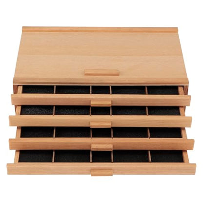 Cezanne Creative Mark Pastel Storage Box, 4-Drawer Wooden Art & Craft Supplies Organizer, Birch Wood, Brown - size: 4 Drawer