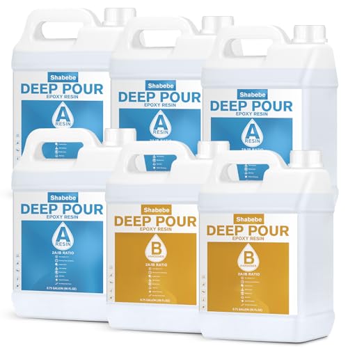 Shabebe Deep Pour Epoxy Resin 4.5 Gallon, 2 to 4 Inch Depth Clear Epoxy Resin Kit, Bubble Free, Low Odor 2:1 Casting for Table Top, Countertop, River Table, Wood Filler, Bar Top - size: 4.5 Gallon