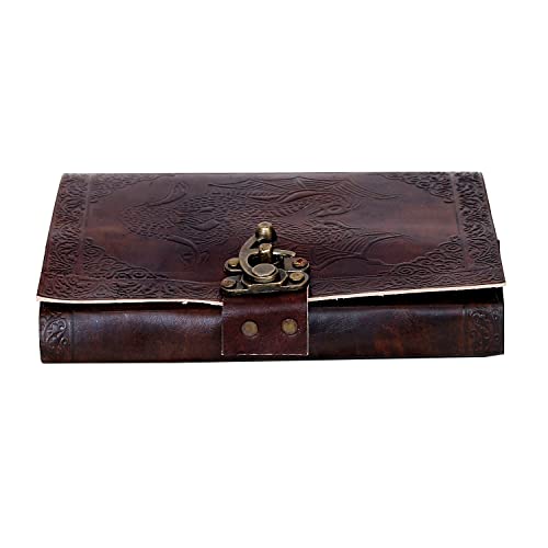 AzureGreen DOUBLE DRAGON Blank Page BOOK Handcrafted Leather Writing Unlined 5 x 7 JOURNAL (Brown With Claps) - color: Brown With Claps