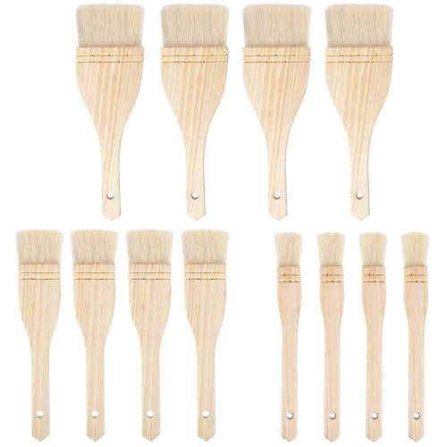 Artist's Choice Hake Paint Brush Set - Pack of 12 Flat Hake Brushes (1in/2in/3in), Crafted with Premium Goat Hair Bristles, Ideal for Watercolor, Wash, Ceramic and Pottery Painting - size: 12 Pack (1in/2in/3in)