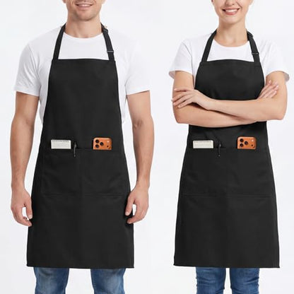 BOHARERS 2 Pack Cooking Kitchen Aprons with 2 pockets Unisex Adjustable Chef Apron for Women Men - color: A1-2 Pack Black