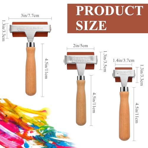 Supkiir 3Pcs Rubber Brayer Roller, Mix Size Rubber Roller Tool for Printmaking, Ink Roller Stamping Brayers with Comfort Grip Construction Tools for Craft Wallpapers Scrapbooks