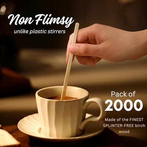 Coffee Stirrers Disposable Wooden Coffee Stir Sticks - Round-End Birchwood 5.5 Inches Large Wooden Stir Sticks - Pack of 2000 Wood Stir Sticks - style: 5.5 Inches - Pack of 2000