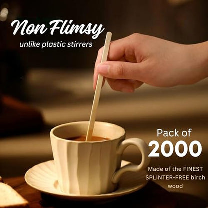 Coffee Stirrers Disposable Wooden Coffee Stir Sticks - Round-End Birchwood 5.5 Inches Large Wooden Stir Sticks - Pack of 2000 Wood Stir Sticks - style: 5.5 Inches - Pack of 2000