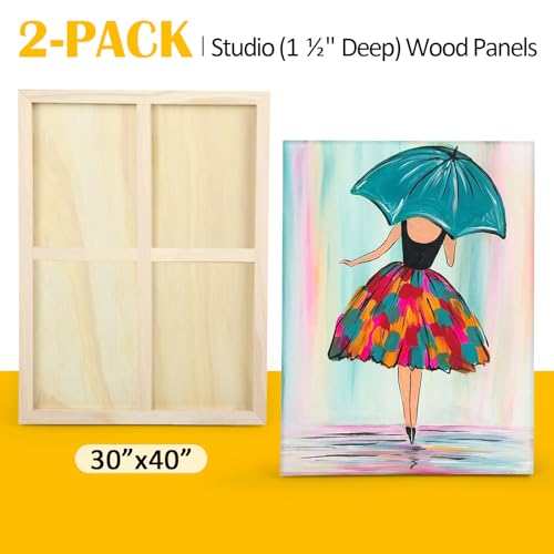 Falling in Art 2 Pack Unfinished Wooden Canvas Panels, 30x40 Gallery Birch Wood Panels Kit, 1 1/2" Deep Art Cradle Boards for Acrylic Painting, Pouring and Burning - size: 30*40 2 Pack