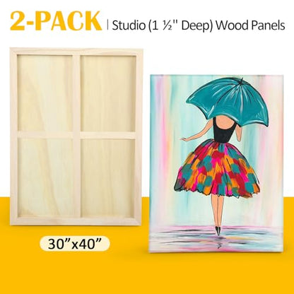 Falling in Art 2 Pack Unfinished Wooden Canvas Panels, 30x40 Gallery Birch Wood Panels Kit, 1 1/2" Deep Art Cradle Boards for Acrylic Painting, Pouring and Burning - size: 30*40 2 Pack
