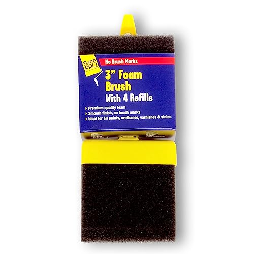 FoamPRO 73-4, 3" Foam Brush With 4 Refills - Premium Quality Paint Brush Set for All Paints, Urethanes, Varnishes, Stains - Effortless Application Foam Brushes- Smooth Finish, Reusable Handles - size: 3 Inch, style: Brush & 4 Refills