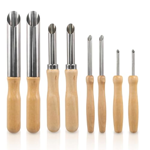 8PCS Round Clay Hole Cutters Set with Wooden Handles, Stainless Steel Clay Tools Kit for Drilling, Carving, Pottery, Ceramics and DIY Projects