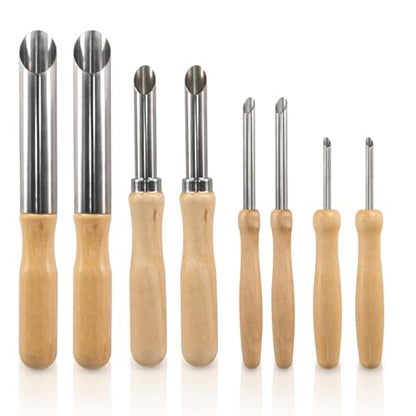 8PCS Round Clay Hole Cutters Set with Wooden Handles, Stainless Steel Clay Tools Kit for Drilling, Carving, Pottery, Ceramics and DIY Projects