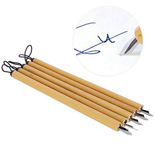 GLOGLOW Dip Pen Set, 5 Pens + 5 Nibs | Calligraphy Dip Pen Set with Wooden Handles, 5 Interchangeable Nibs, For Hand Lettering and Art Drawing
