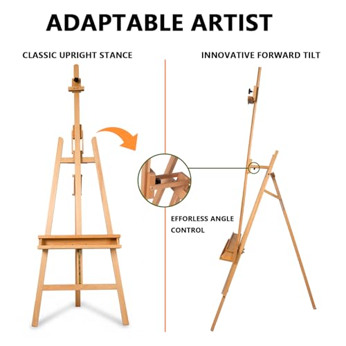 DJAR Large Painters Easel for Painting, Holds Canvas up to 49", Natural | Sturdy Solid Beech Wood Studio Floor Display Stand, Adjustable Artist Easel with Storage Tray, Ideal for Adults and Students - style: Natural A-Frame Easel