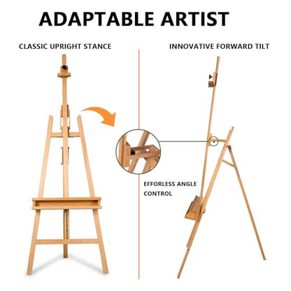 DJAR Large Painters Easel for Painting, Holds Canvas up to 49", Natural | Sturdy Solid Beech Wood Studio Floor Display Stand, Adjustable Artist Easel with Storage Tray, Ideal for Adults and Students - style: Natural A-Frame Easel