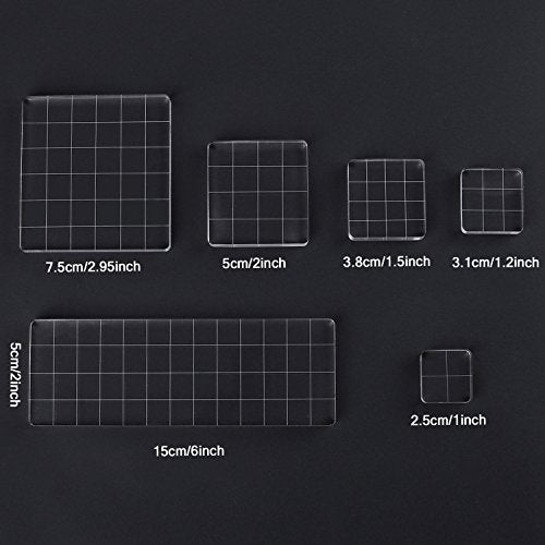 Whaline 6 Pieces Acrylic Stamp Block Clear Stamping Tools Set with Grid Lines for Scrapbooking Crafts Card Making, Assorted Sizes | with Grid Lines, Stamping Tools, for Scrapbooking, Card Making, DIY Crafts